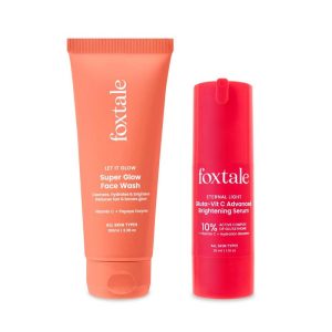 Foxtale Double Glow Duo | Super Glow Face Wash (100ml) + Eternal Light 10% Vitamin C + Glutathione Serum | Fades tan, brightens skin & boosts glow | For all skin types | Suitable for For Men & Women