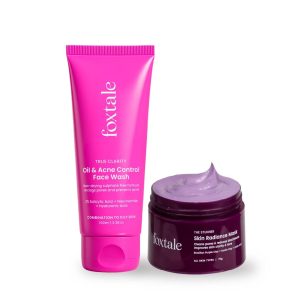 Foxtale Clear & Radiant Duo | Oil & Acne Control Face Wash + Skin Radiance Mask | Clears acne, controls oil, brightens & smooths skin | For oily, acne-prone & dull skin | Suitable for For Men & Women