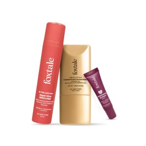 Foxtale No-Makeup Glow Trio | Tinted SPF 50 Sunscreen (Sand) + Super Glow Moisturizer + Brightening Lip Balm (Mauve) | Evens tone, boosts glow & hydrates lips | For fresh, natural everyday look