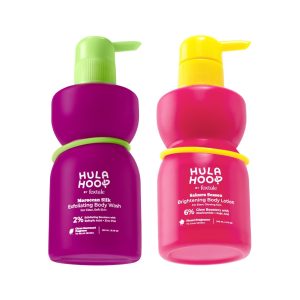 Hula Hoop Clear and Luminous Combo by Foxtale | 2% Salicylic Acid Exfoliating Body Wash for Smooth, Bump-Free Skin + SPF 30 Brightening Body Lotion with Vitamin E & Niacinamide for Radiant Glow | Fades Pigmentation & Prevents Tanning | 2-Step Body Care for Soft, Hydrated, Glowing Skin