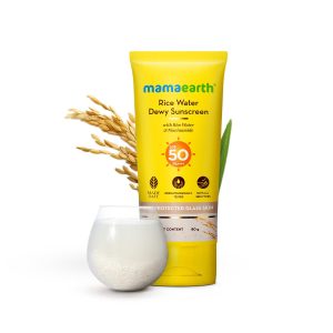 Mamaearth Rice Water Dewy Sunscreen with SPF 50 & PA++++ | UVA & UVB Protection | Tan Protection | Gives Glass Skin Glow | No White Cast | For All Skin Types | 80 g