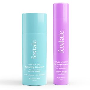 Foxtale Hydration Skin Care Kit | Cleanser Face Wash- 100ml + Ceramide Supercream Moisturizer- 50ml | Pore Cleansing, Dirt Control, Barrier Repair | Skincare Combo Set for Women, Men | All Skin Types