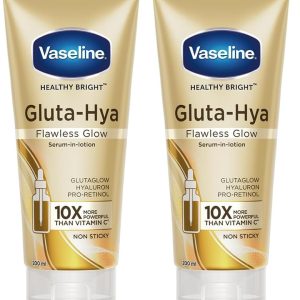Vaseline Gluta-Hya Flawless Glow Lotion for Face & Body | Gives Brighter Skin | Glutathione & Pro-Retinol Infused Moisturizer, 200ml (Pack of 2)