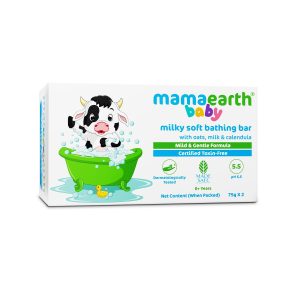 Mamaearth Milky Soft Bathing Bar For Babies - 75 g x 2 | Infused with Oats, Milk and Calendula | Gently Cleanses Skin, Keeps Skin Soft & Smooth, Mild & Gentle Formula, Dermatologically Tested