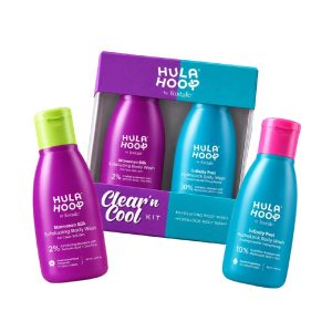 Hula Hoop Exfoliate & Hydrate Body Wash Kit, 50 ml (Pack of 2) | Exfoliating Body Wash & HydraLock BodyWash with 2% Salicylic & Hyaluronic Acid for Dry & Bumpy Skin | All Skin Types | Men & Women