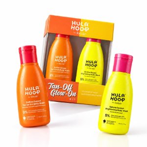 Hula Hoop Detan & Glow Duo, 50 ml (Pack of 2) | 8% De-Tan Body Wash & Brightening Body Wash with Glycolic & Lactic Acid | for Tan Removal & Glowing Skin | All Skin Types | Men & Women