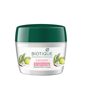 Biotique Coconut Brightening Instant Glow Cream| Lightweight and Non-Greasy | Reduces Dark Spots and Protects Ageing | Nourished and Moisturized Skin |100% Botanical Extracts| All Skin Types | 175gm