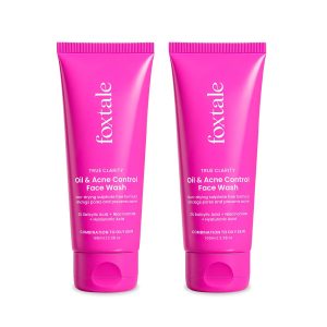 Foxtale Oil & Acne Control Face Wash | 2% Salicylic Acid + Niacinamide + Cica + Hyaluronic Acid | Fights Acne, Controls Oil & Soothes Skin|For Oily, Acne & Combination Skin | For Men & Women (2 X 100ml each)