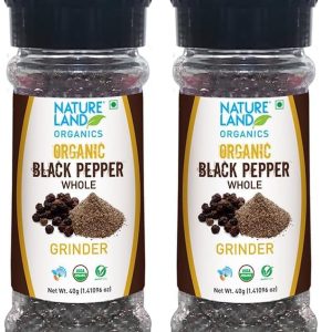Natureland Organics Black Pepper Whole Grinder 40 gm - Organic Black Pepper Crusher (Pack of 2)