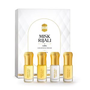 Ajmal Assorted Misk Rijali Non-Alcoholic Luxury Attar Perfumes Gift Set | For Men & Women | Long Lasting, Unisex, Royal Fragrance | Perfect For Gifting | 3ml Each, Pack Of 4