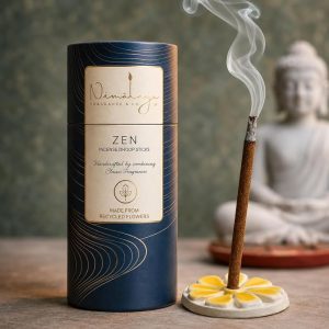 Nirmalaya Premium Zen Bambooless Dhoop Sticks (40 Sticks) with Ceramic Stand Sacred Temple Flower | 100% Charcoal-Free | for Pooja, Meditation, Yoga & Home Fragrance