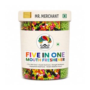 Mr. Merchant Mouth Freshener 5 In 1,(300 g) Green Madrasi Saunf, Rajasthani, Gulab, Bangali And Colorful Sauf|Premium (Pack Of 1), Mint