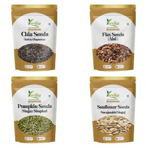 YUVIKA 4 Seeds Combo Pack - Chia Seeds, Flax Seeds, Pumpkin Seeds & Sunflower Seeds, 1 Kg (250 Grams Each)