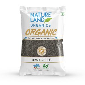Natureland Organics Urad Whole/Sabut/Urad Kali Daal Pouch, 1 kg