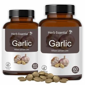 Herb Essential Garlic 500Mg Tablet,120 Tablets | Cardiac Wellness | Overall Health Support | 60 Tablets (Pack of 2)