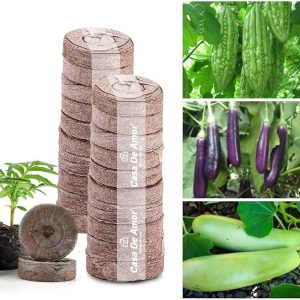 Casa De Amor Coir Peat Pellets for Seed Germination (25 pcs) with 3 Variety Vegetable Seeds (Brinjal Long - 20 Seeds/Bottle Gourd - 20 Seeds/Bitter Gourd- 20 Seeds)