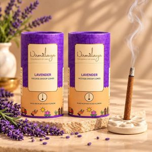 Nirmalaya Premium Lavender Bambooless Dhoop Sticks Pack of 2 (80 Sticks) with Ceramic Stand Sacred Flower | 100% Charcoal-Free | for Pooja, Meditation, Yoga & Home Fragrance