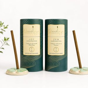 Nirmalaya Premium Joy & Zen Bambooless Dhoop Sticks (80 Sticks) with Ceramic Stand Sacred Temple Flower | 100% Charcoal-Free | for Pooja, Meditation, Yoga & Home Fragrance