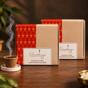 Nirmalaya Premium Organic Dhoop Havan Cups | Pack of 2 + Diya Stand | 25+ Natural Havan Samagri Blend of Flower Powder, Loban & Jatamansi | for Pooja, Meditation, Yoga and Aromatherapy