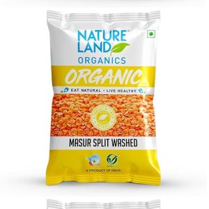 Natureland Organics Masoor Dal/Split Washed Pouch, 1 kg (Pack of 3)