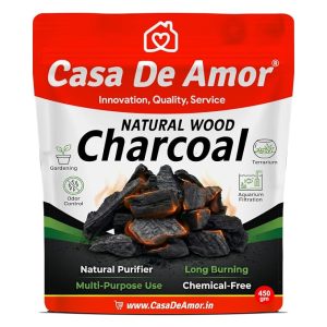 Casa De Amor Natural Wood Charcoal for Plants, Long-Burning Coal for Smoking, Grilling, Broiling, Home, Kitchen & Garden | Soil Purifier, Odor Control & Drainage Booster | BBQ & Cooking (450 gm)