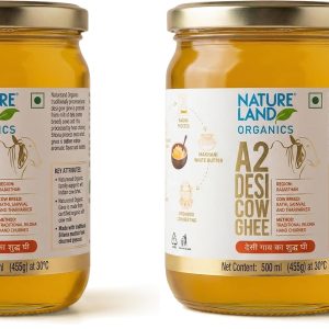 NATURELAND ORGANICS A2 Desi Cow Ghee 500 ml | Traditional Bilona Method (Pack of 2)