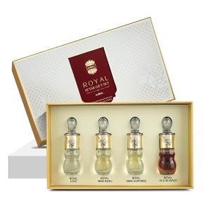 Ajmal Royal Series Attar Perfume Gift Set(4X5ml) | Non-Alcoholic Roll-On Perfume Oils | Ittar Perfume for Men & Women with Woody, Musky, Floral, Oud Fragrance | Versatile Office/Work Unisex Cologne
