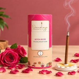 Nirmalaya Premium Rooh Rose Bambooless Dhoop Sticks (40 Sticks) with Ceramic Stand Sacred Temple Flower | 100% Charcoal-Free | for Pooja, Meditation, Yoga & Home Fragrance