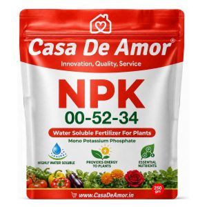 Casa De Amor NPK 00-52-34 Fertilizer for Plants 250 gm, Fully Water Soluble MKP for Flowering, Fruiting, Foliar Spray, Drip Irrigation & Hydroponics, Pack of 1