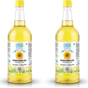 Natureland Organics Sunflower Oil 1 Ltr - Cold Pressed (Pack of 2)
